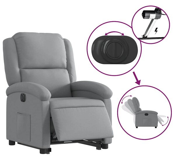 Elektrické zvedací polohovací křeslo světle šedé textil 3204188