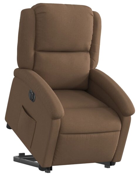 Elektrické zvedací polohovací křeslo hnědé textil 3204192