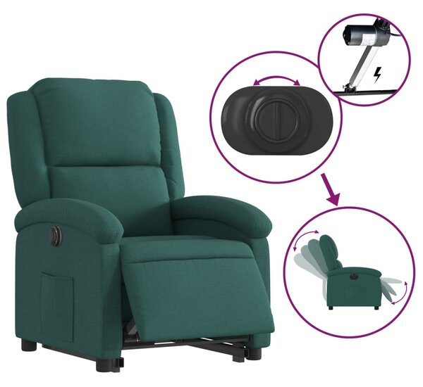 Elektrické zvedací polohovací křeslo tmavě zelené textil 3204194