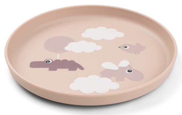 -25 % Dny MOMENTI– Růžový plastový dětský talíř Done by Deer Happy clouds
