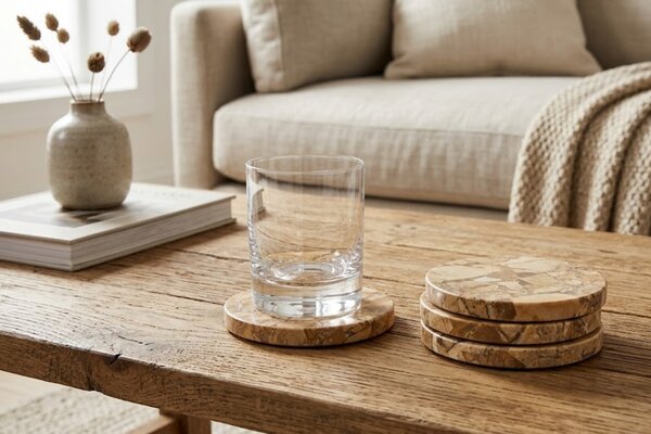 Kave Home Set čtyř kulatých mramorových podtácků Malder
