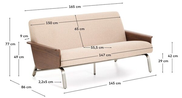 Světle hnědá žinylková pohovka 165 cm Amsen – Kave Home