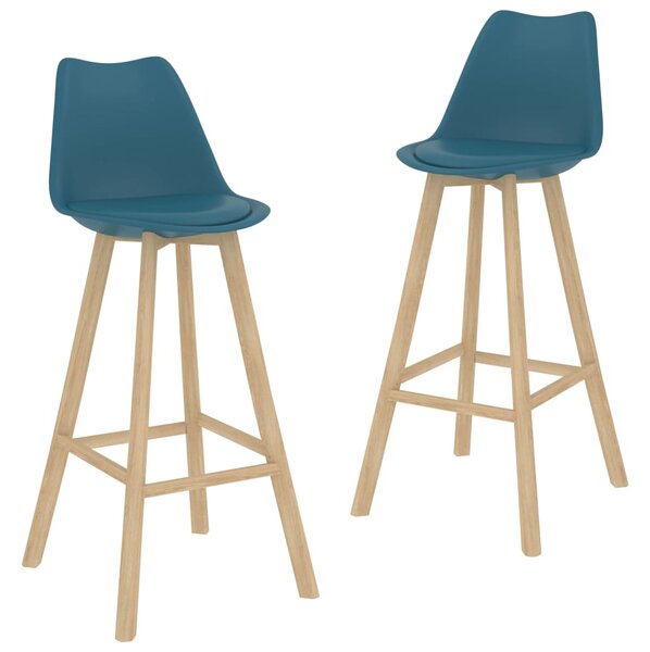 Barové stoličky 2 ks tyrkysové PP a masivní bukové dřevo