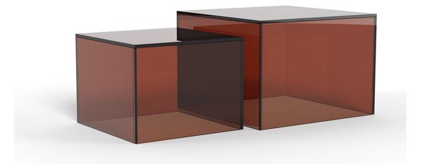 Hnědé skleněné konferenční stolky v sadě 2 ks 50x50 cm Dice – Actona