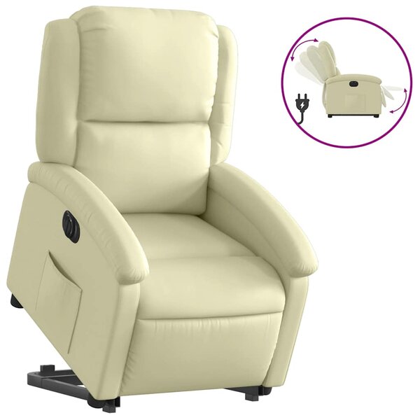 Elektrické zvedací polohovací křeslo krémové pravá kůže 3204272