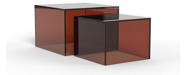 Hnědé skleněné konferenční stolky v sadě 2 ks 50x50 cm Dice – Actona