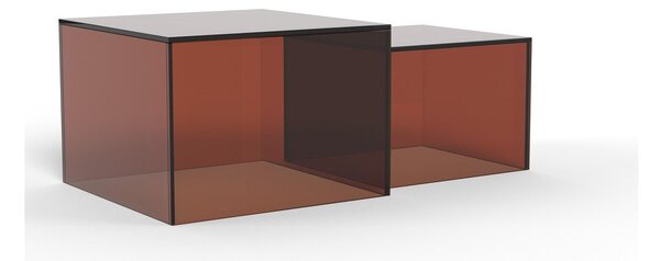 Hnědé skleněné konferenční stolky v sadě 2 ks 50x50 cm Dice – Actona