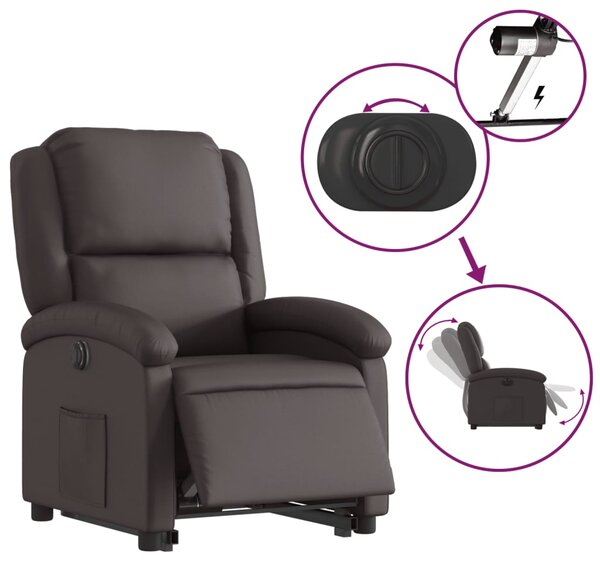 Elektrické zvedací polohovací křeslo tmavě hnědé pravá kůže 3204271