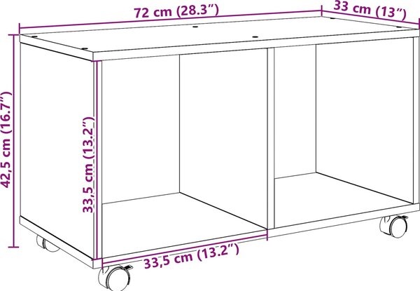 VidaXL Skříňka na kolečkách kompozitní dřevo [868061] Barva: Staré dřevo, Velikost: 72 x 33 x 42,5 cm