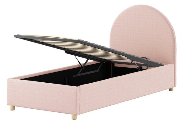 Růžová čalouněná jednolůžková postel s úložným prostorem s roštem 90x200 cm Moon – Vipack