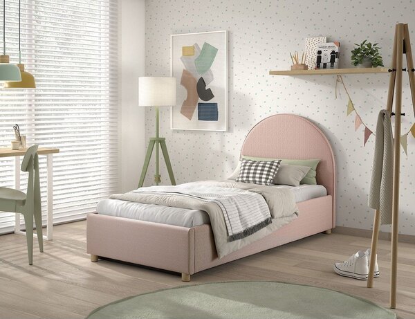 Růžová čalouněná jednolůžková postel s úložným prostorem s roštem 90x200 cm Moon – Vipack