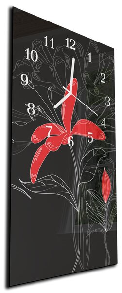 Nástěnné hodiny malovaný červený květ 30x60cm - plexi