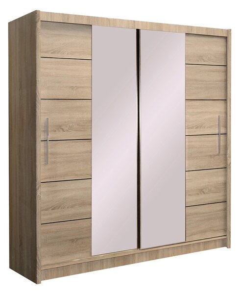 Skříň s posuvnými dveřmi z zrcadlem Lisabon II 203 cm - Dub sonoma