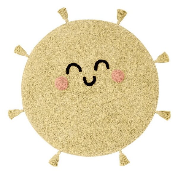 Žlutý pratelný ručně tkaný bavlněný dětský koberec ø100 cm You're My Sunshine – Lorena Canals