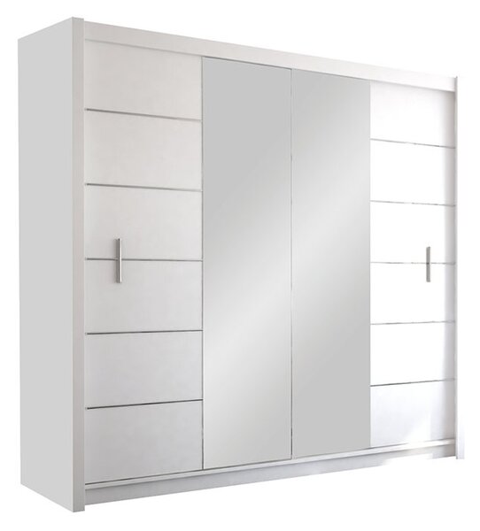 Skříň s posuvnými dveřmi z zrcadlem Lisabon II 203 cm - Bílá