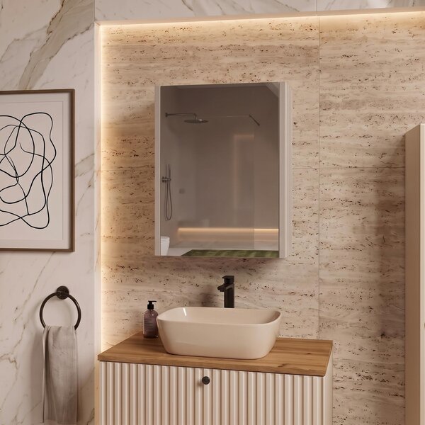 Rodan Zrcadlová Skříňka 40 cm - Šedá - Boční Panely Kašmír - Závěsná - Bezúchytková - 1dveřová - BELLO