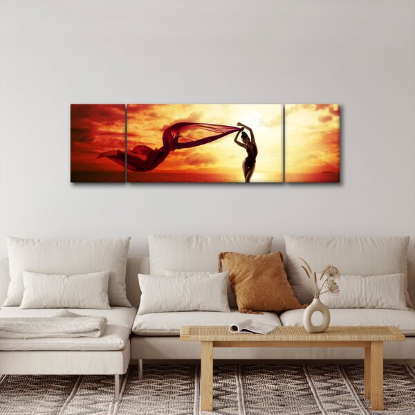 Obraz - Silueta ženy v západu slunce (170x50 cm)