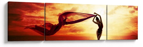 Obraz - Silueta ženy v západu slunce (170x50 cm)