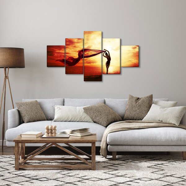 Obraz - Silueta ženy v západu slunce (125x70 cm)