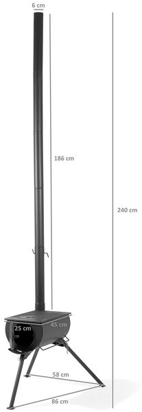 Stanový kamna Dřevěná kamna - 58 x 86 x 240 cm - Černá