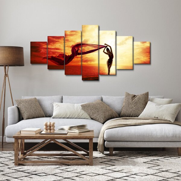 Obraz - Silueta ženy v západu slunce (210x100 cm)
