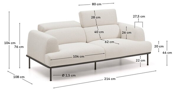 Béžová žinylková polohovací pohovka 214 cm Aurum – Kave Home