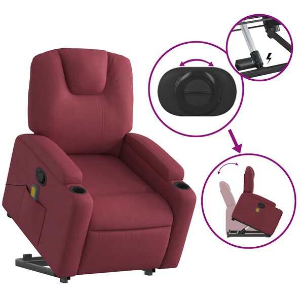 Zvedací masážní polohovací křeslo vínové textil 3204383