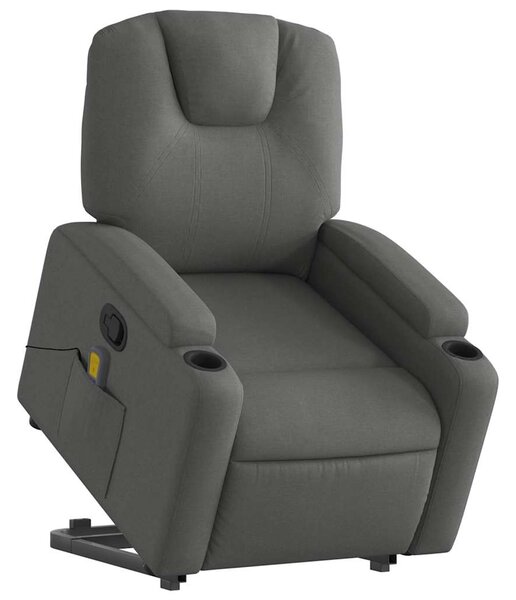 Zvedací masážní polohovací křeslo tmavě šedé textil 3204381