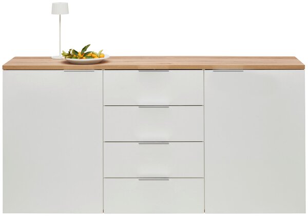 ŠIROKÁ KOMODA, barvy dubu, vysoce lesklá bílá, 180/89/43 cm Xora - Online Only komody, Online Only