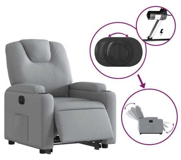 Elektrické zvedací polohovací křeslo světle šedé textil 3204392