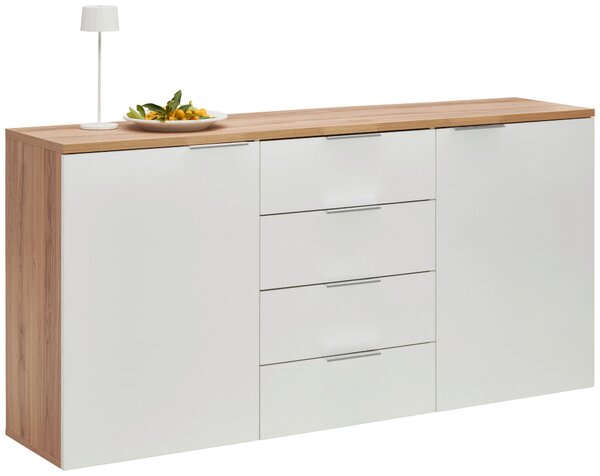 ŠIROKÁ KOMODA, barvy dubu, vysoce lesklá bílá, 180/89/43 cm Xora - Online Only komody, Online Only