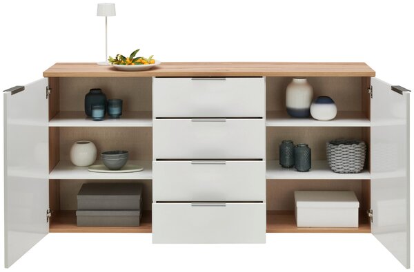 ŠIROKÁ KOMODA, barvy dubu, vysoce lesklá bílá, 180/89/43 cm Xora - Online Only komody, Online Only