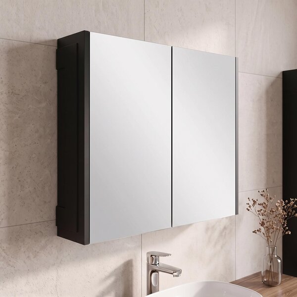 Rodan Zrcadlová Skříňka 60 cm - Šedá - Černé Boční Panely - Závěsná - Bezúchytková - 2dveřová - CLASSIC