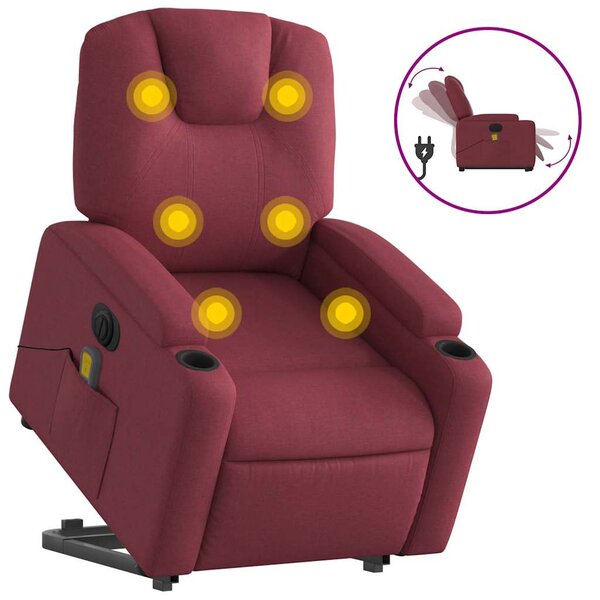 Elektrické zvedací masážní polohovací křeslo vínové textil 3204407