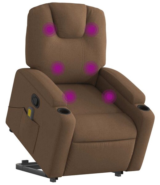 Elektrické zvedací masážní polohovací křeslo hnědé textil 3204408