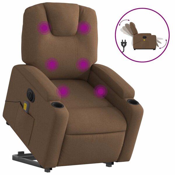 Elektrické zvedací masážní polohovací křeslo hnědé textil 3204408