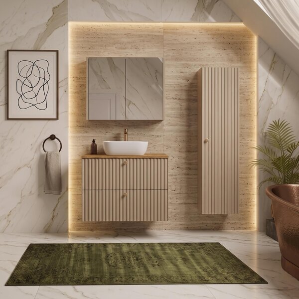 Rodan Zrcadlová Skříňka 80 cm - Šedá - Boční Panely Kašmír - Závěsná - Bezúchytková - 2dveřová - BELLO