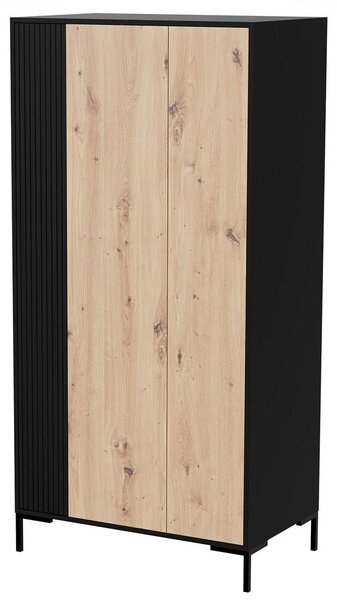 Cama Šatní skříň MERCI 90 x 55 x 184 cm černá/dub artisan, Černá, Skříň, 4 police/polic, 2 dveře/dveří, Černá, Dub, Dřevotřískové desky