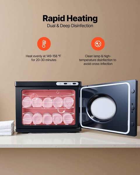 Ohřívač ručníků Teplovzdušná skříň – 23 l – pro 36 ručníků – funkce parního ohřevu – čisticí lampa – průhledové okénko – nerezová konstrukce – pro lázně a salony