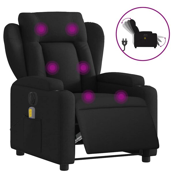 Elektrické masážní polohovací křeslo černé textil 3204472