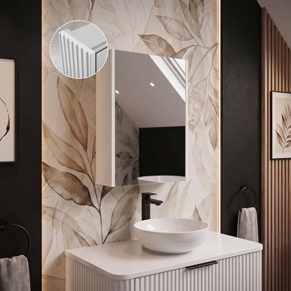 Rodan Zrcadlová Skříňka 40 cm - Šedá - Bílé Boční Panely - Závěsná - Bezúchytková - 1dveřová - ELEGANCE