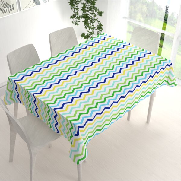 Biante Bavlněný obdélníkový ubrus Sandra SA-378 Zeleno-modro-žluté cik-cak proužky 50x100 cm