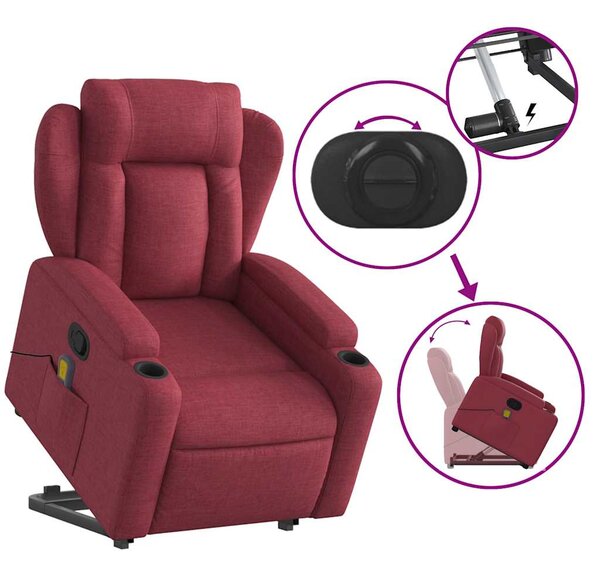 Zvedací masážní polohovací křeslo vínové textil 3204497