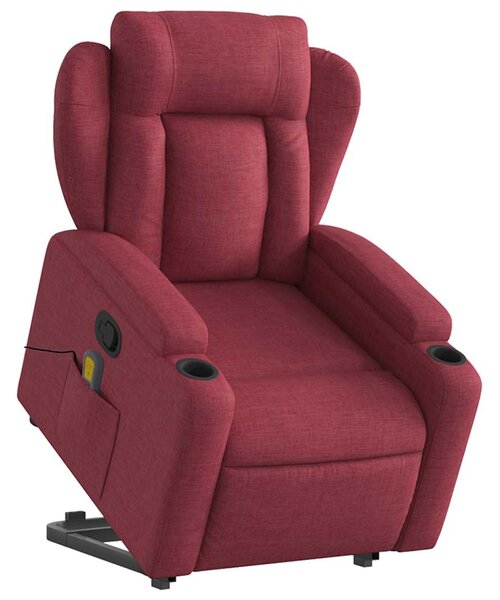 Zvedací masážní polohovací křeslo vínové textil 3204497