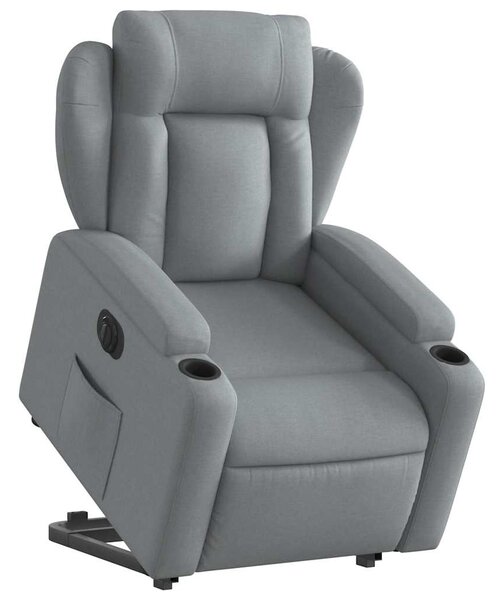 Elektrické zvedací polohovací křeslo světle šedé textil 3204506