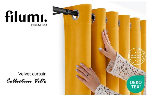 Sametový dimout závěs v hořčicové barvě 140x250 cm Velto – Filumi