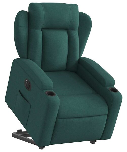 Elektrické zvedací polohovací křeslo tmavě zelené textil 3204512