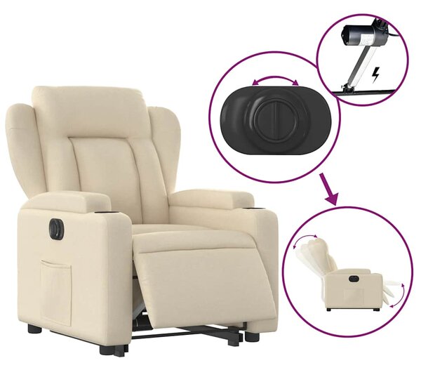 Elektrické zvedací polohovací křeslo krémové textil 3204515