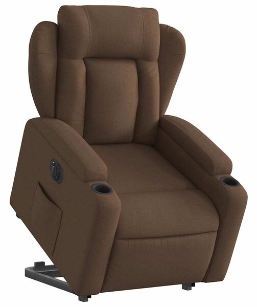 Elektrické zvedací polohovací křeslo hnědé textil 3204510