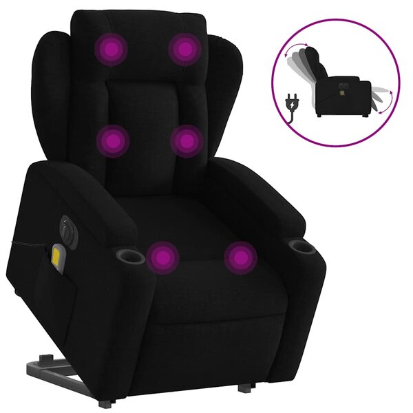 Elektrické zvedací masážní polohovací křeslo černé textil 3204520